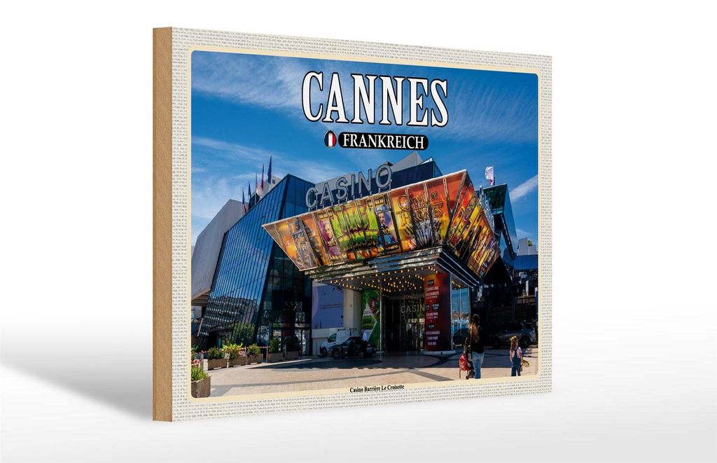 Holzschild Reise 30x20cm Cannes Frankreich Casino Barrière Deko