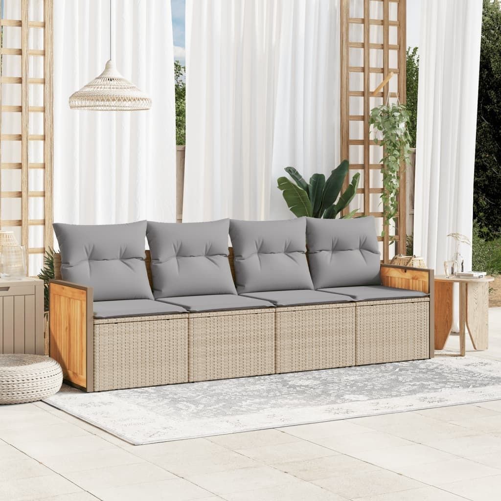 4-tlg. Garten-Sofagarnitur mit Kissen Beige Poly Rattan 3259854