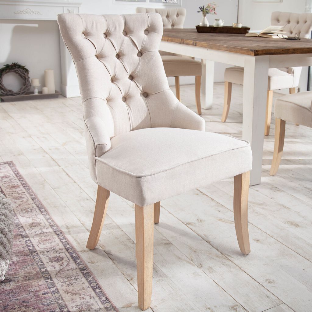 riess-ambiente Eleganter Stuhl CASTLE beige Leinenstoff Produktbild 