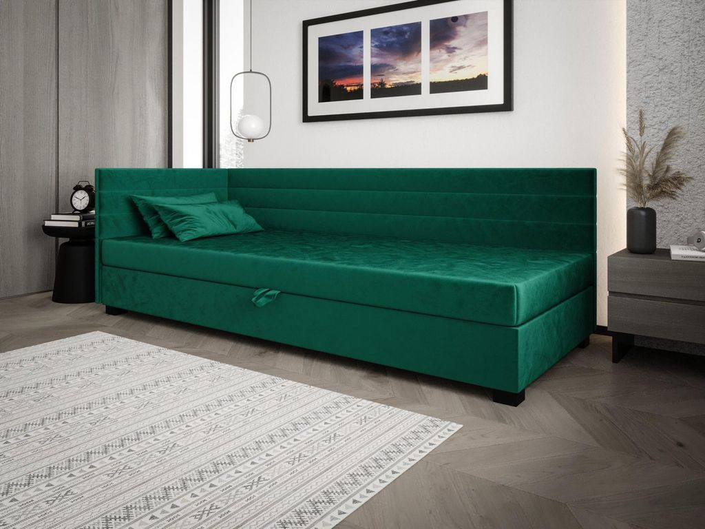 Polsterbett 80x195 KASANDRA PLUS 1 mit Stauraum - grün