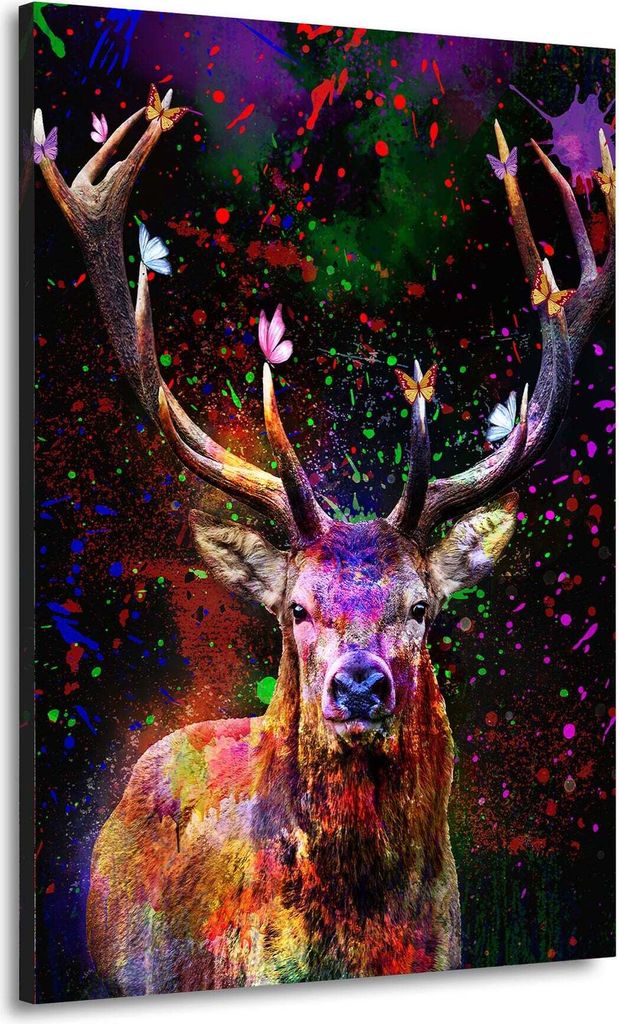 Wandbild Leinwandbild Colour Pop Art Hirsch Kunstdruck XXL Wanddeko: 100x150x4cm