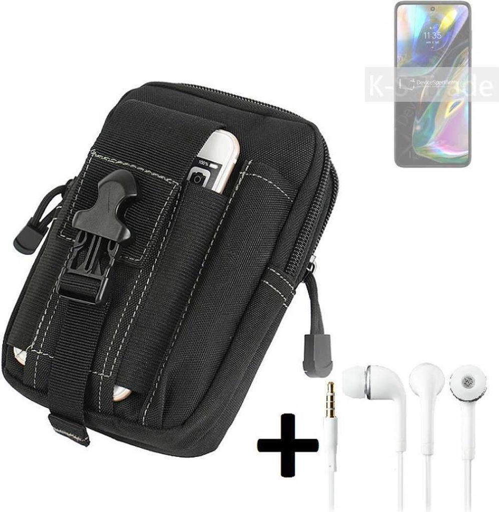 K-S-Trade Gürteltache + Kopfhörer kompatibel mit Motorola Moto G82 Gürtel Tasche Holster Schutz Hülle Handy Hülle schwarz inkl. Extrafächer