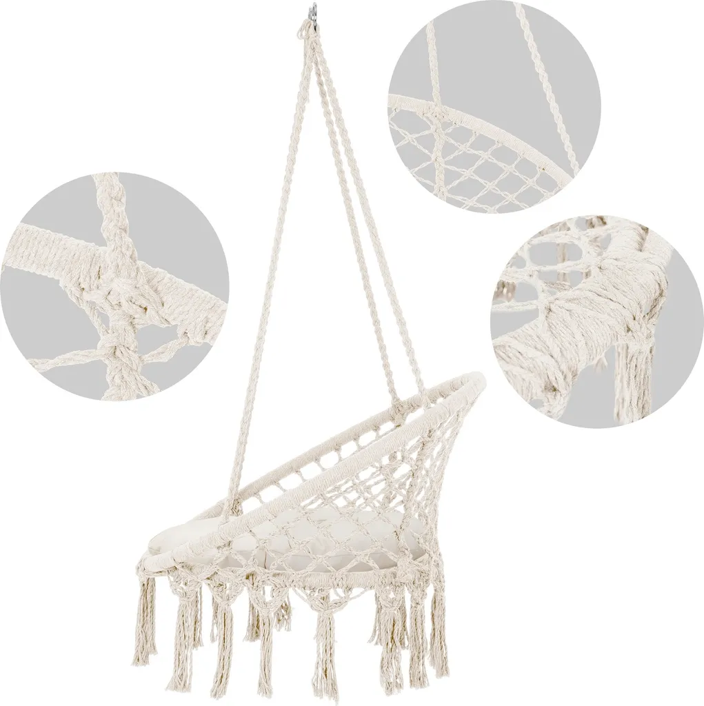 Fauteuil Suspendu sans Perçage : Confort 120kg avec Support Macramé