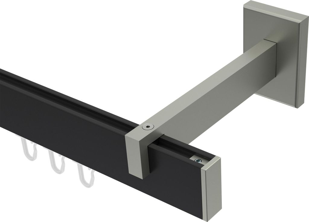 Interdeco Innenlaufstange / Gardinenstange mit Innenlauf Schwarz / Edelstahl-Optik, Typ Smartline Paxo (Kappe), 14x35 mm 1-läufig, 520 cm
