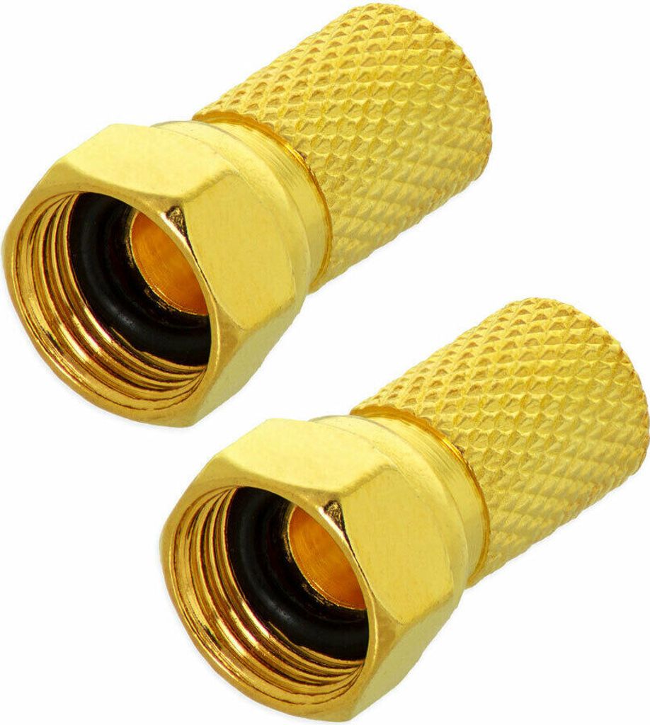 2X Sat F-Stecker 6,5-7 mm + Dichtungsring vergoldet TV Produktbild 