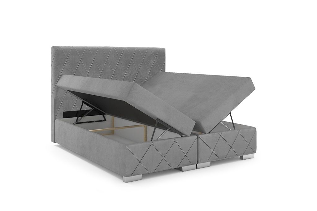 Boxspringbett GENESIS 140 x 200 cm Amor Velvet 04 Cream, Bett mit zwei Bettkästen und Matratze,Komplett-Set mit Topper, Doppelbett, Polsterbett