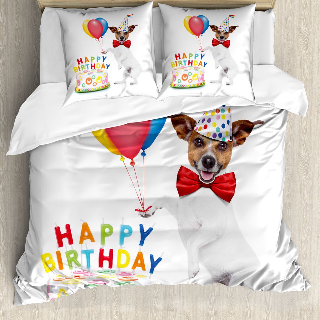 ABAKUHAUS Geburtstagsfeier Bettbezug, Tanz-Party-Hundekuchen, Milbensicher Allergiker geeignet mit Kissenbezügen, 155 cm x 220 cm - 80 x 80 cm, Me...