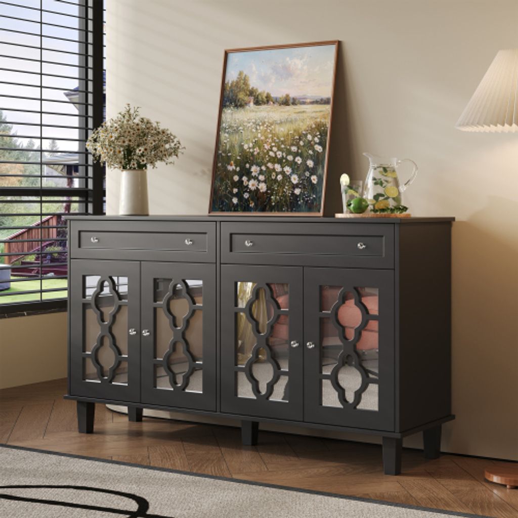 ProximaX Sideboard mit Spiegeltüren, Schubladenschrank und verstellbaren Einlegeböden - elegante Aufbewahrungsmöbel mit Kristallgriffen