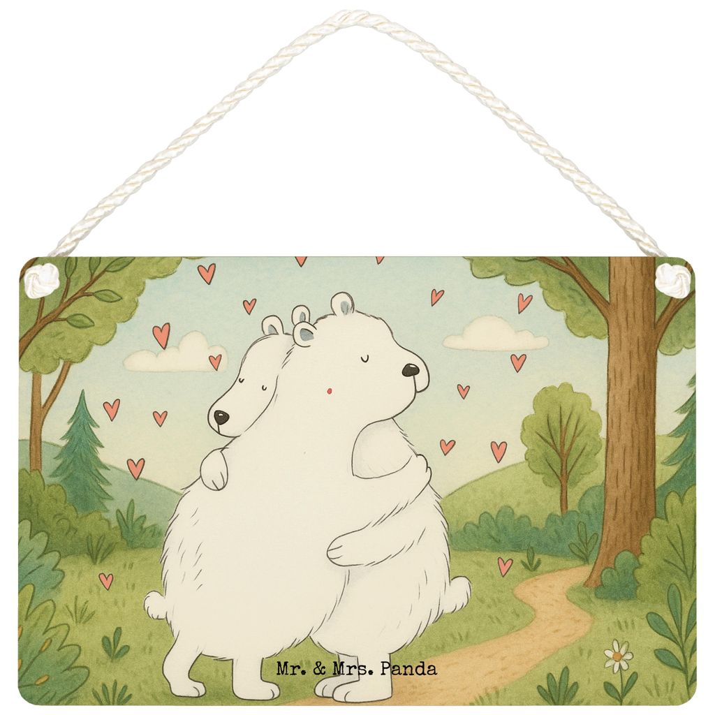 Mr. & Mrs. Panda Schild Eisbär Umarmen Design DIN A6 - Weiß - Geschenk, Lustige Sprüche, Türschild, Holzschild, holzbild, kleine aufmerksamkeit...