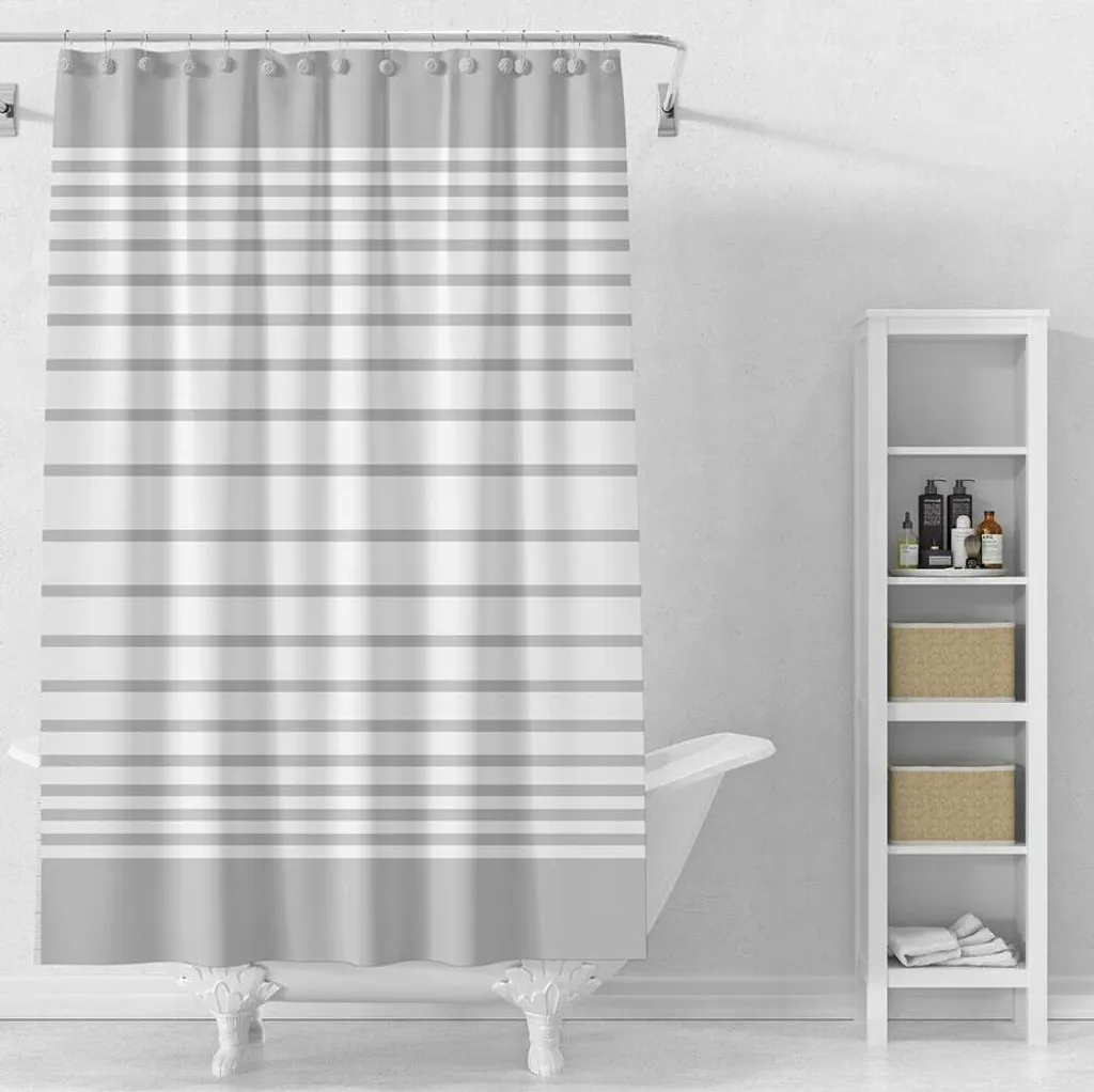 Tenda da Doccia 180x180 Impermeabile Vinile Righe Bianco/Trasparente