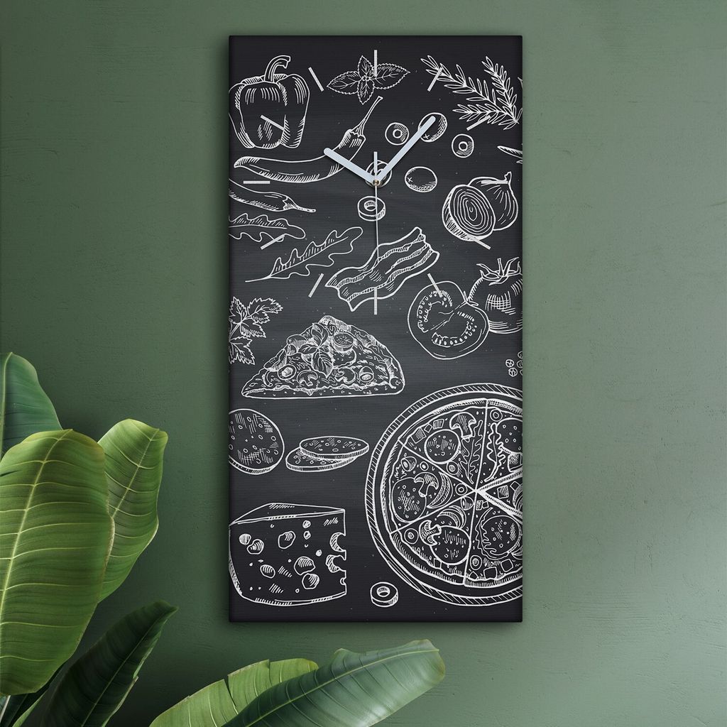 Wohnzimmer Leinwand Uhr Geräuschlos Küche 30x60 Pizza, Italy, Motive, Restaurant, weiße Zeiger