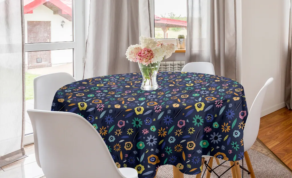 Tovaglia Design Abakuhaus 150cm Rotonda Indaco Floral per Cucina