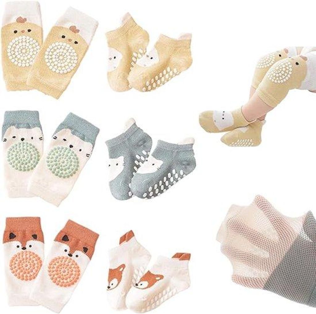 Kniebeschermers für Babys - Fusssocken - Kniehüftschutz - Set aus 3 Kniehüftschutz und 3 Fusssocken - für Babys von 6-12 Monaten