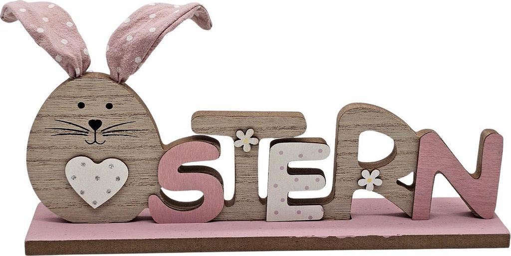 Bambelaa! Osterhase Deko Aufsteller Ostern Schriftzug Zum Hinstellen Holzdeko Osterdekoration Frühling Dekofigur 26 cm Rosa