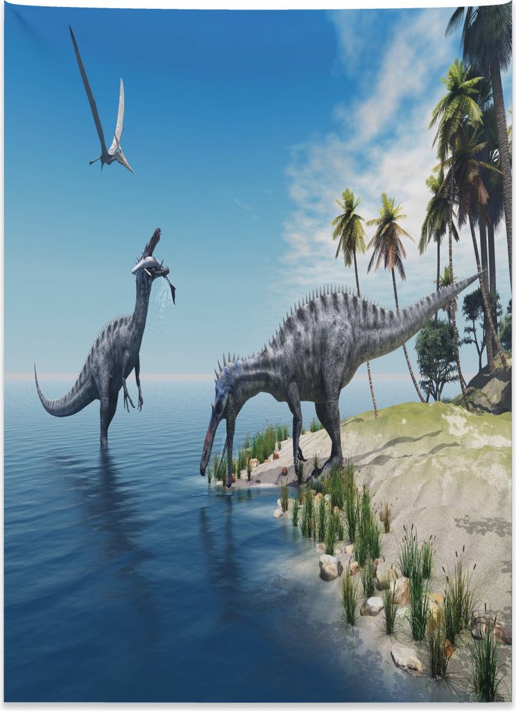 Abakuhaus Tier Wandteppich, Wilder Suchomimus Dinosaurier aus Weiches Mikrofaser Stoff Kein Verblassen Klare Farben Waschbar, 110 x 150 cm, Beige G...