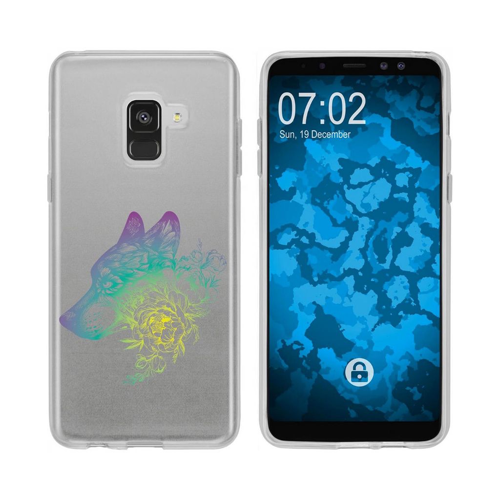 PhoneNatic Case kompatibel mit Samsung Galaxy A8 (2018) EU Version Silikon-Hülle Floral Wolf M3-4