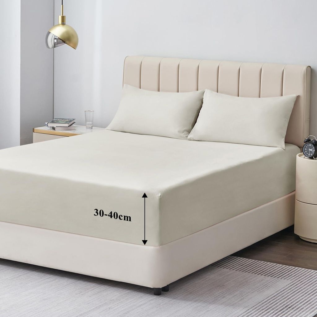Spannbettlaken 180 x 200 cm, beige, aus hochwertiger Mikrofaser, Einstecktiefe 40 cm