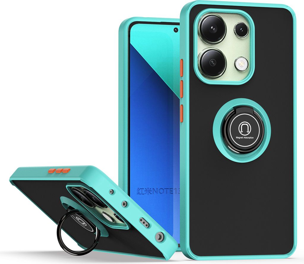 Hülle für Xiaomi Redmi Note 13 4G Ring Halter Ständer Matte Transluzent TPU Bumper Stoßfest Schutzhülle Hellblau