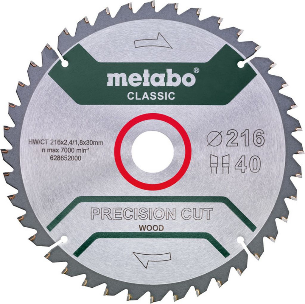 Metabo Sägeblatt precision cut wood - classic, 216x30 Z40 WZ 5°neg /B