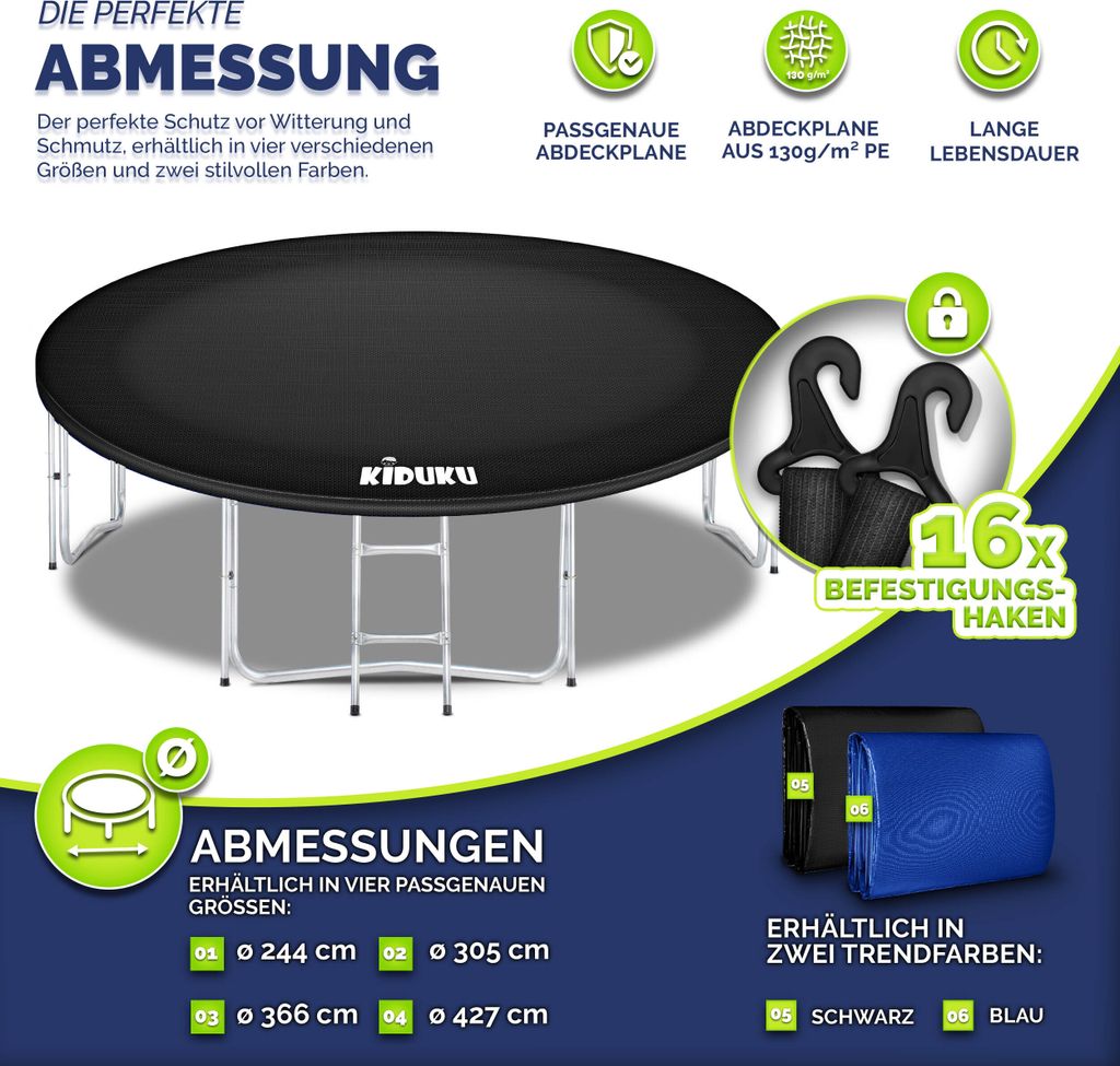 KIDUKU Kryt na trampolínu Ø305 cm - Černá plachta proti Obrázek produktu 6