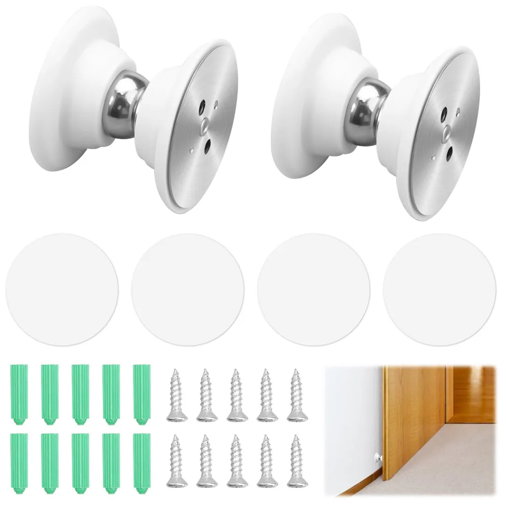 Lot de 2 butoirs de porte magnétiques en silicone blanc et inox brossé