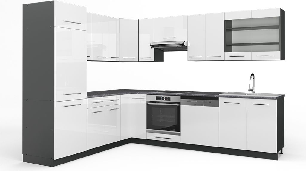Eckküche Vicco Fame-Line Weiß Hochglanz/Anthrazit 287 x 46 cm ohne Arbeitsplatte, Model 35793