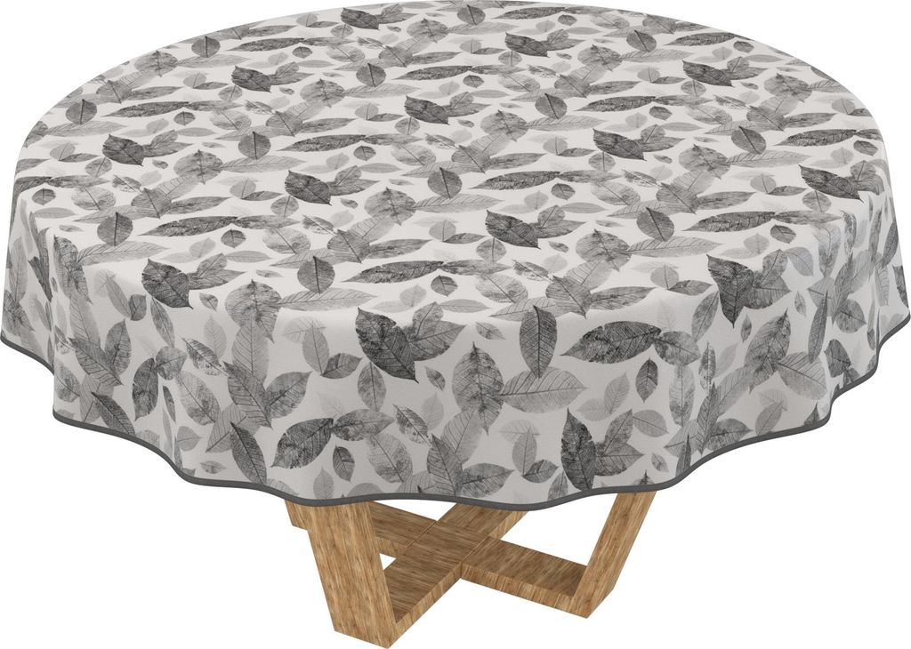 Tischdecke 3.0 Natur Herbarium Schwarz Rund 120cm Band Wachstuch abwaschbar