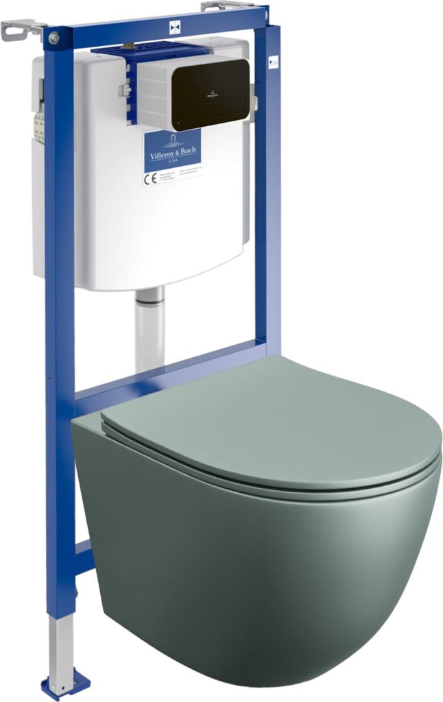 DOMINO | Villeroy&Boch ViConnect H112 Vorwandelement Unterputz WC mit Bedienplatte + Wand Hänge Tiefspül WC Sinto Grau Spülrandlos | WC Komplett...