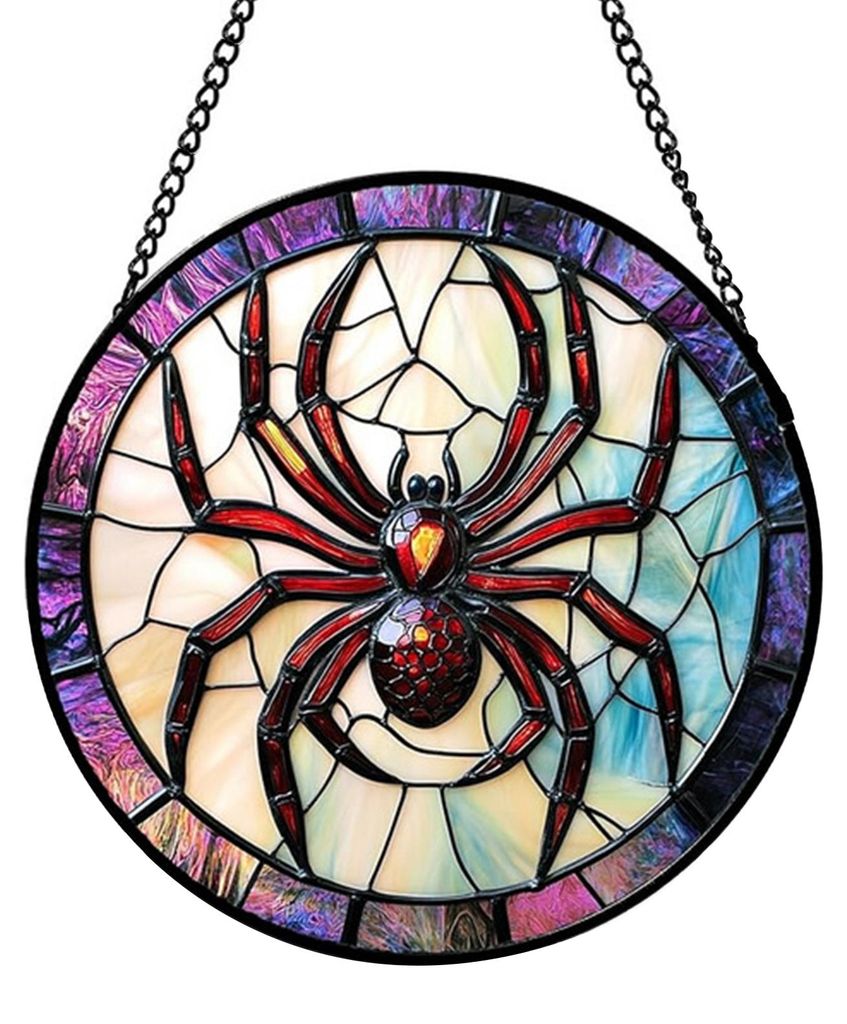 Halloween-Sonnenfänger-Dekoration Spinne Kürbis Fledermaus Hexe Besen Geist Buntglas 2D Flaches Acryl Wandfenster Hängendes Schild Ornament B