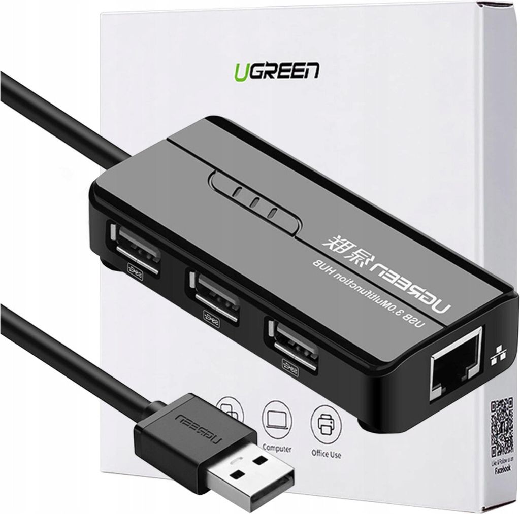 Ugreen 20264 Adattatore di rete Rj45 / Usb-A 10/100Mbps Hub Immagine del prodotto 