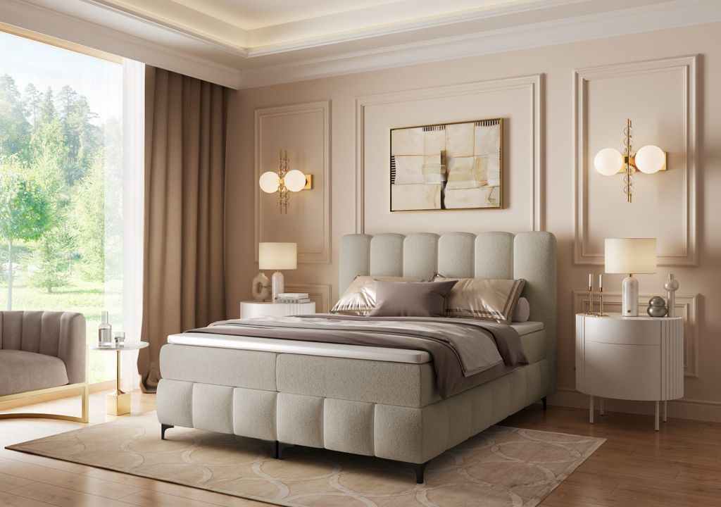 YOURHOUSE24 Boxspringbett MONROE (mit zwei Bettkästen, Bonell-Matratze und Topper), Doppelbett, Polsterbett mit Kopfteil, Boxspringbett (Farbe: pr...