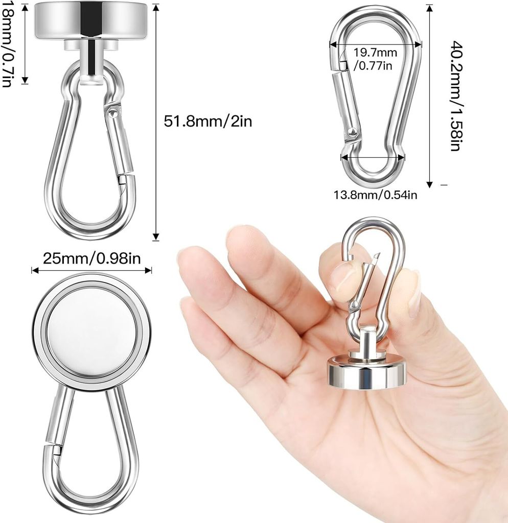 Produktbild von 2er-Set Magnetfischen-Magnet 36 Mm – Neodym-Magnete Mit 46 Kg Tragkraft & Ösenhaken, Profi-Bergungsmagnet Für Outdoor, Camping & Schatzsuche