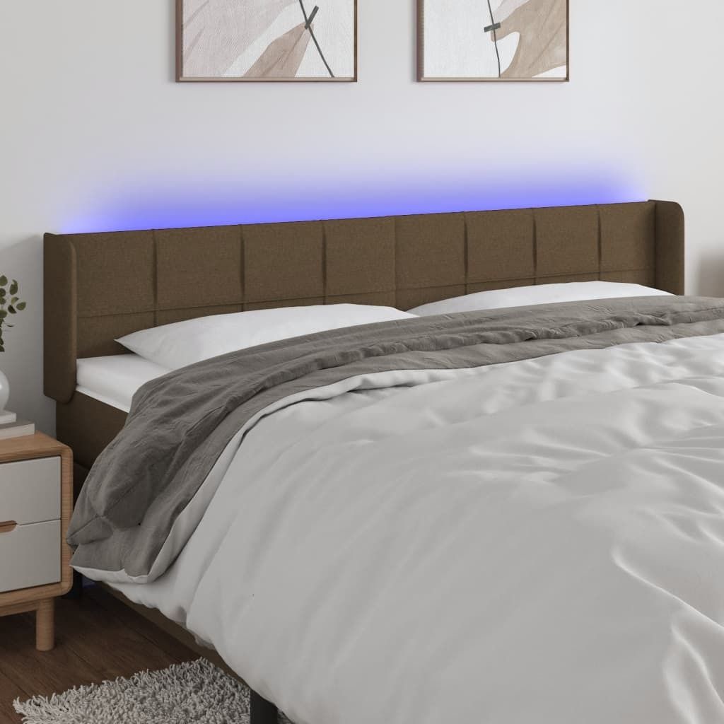vidaXL LED Kopfteil Dunkelbraun 183x16x78/88 cm Stoff - LED Kopfteil - LED Kopfteile - Kopfteil - Bett-Kopfteil