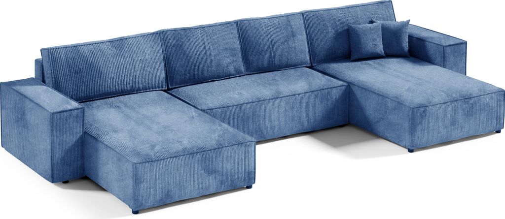 KEF Ecksofa Porto – U-Form – 398x85x185 cm – Mit Schlaffunktion – Liegefläche 140x344 cm – Mit Bettkasten – Wellenfedern und Schaumst...