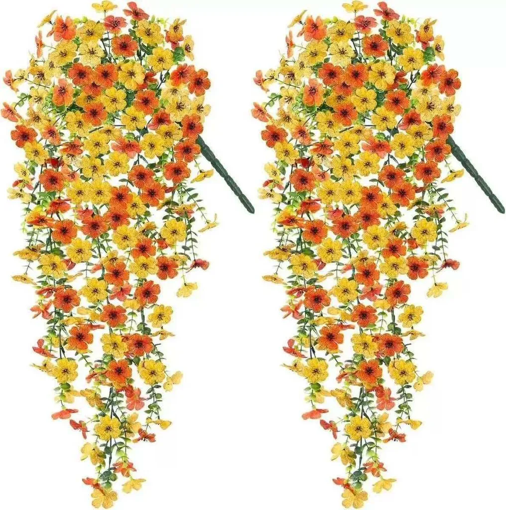 Fleurs suspendues artificielles extérieur lot de 2 jaune-orange 75cm
