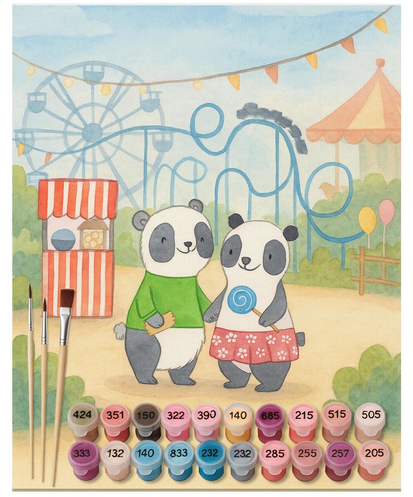 Mr. & Mrs. Panda Malen nach Zahlen Pandas Freizeitpark besuchen Design 40 x 50 cm Ohne Rahmen - Weiß - Geschenk, diy set, Leinwand, Achterbahn fah...