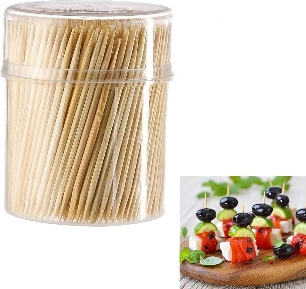 500 Stück Zahnstocher aus Bambusholz, runde Zahnstocher aus Holz mit einer Spitze
