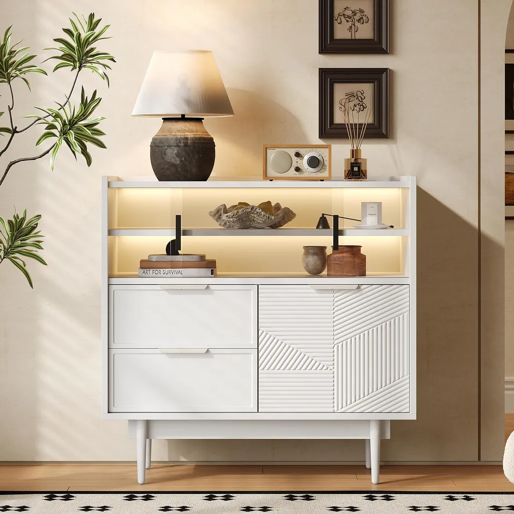 Mobile Credenza Flieks con Vetrina e LED: Arredo Minimal Bianco