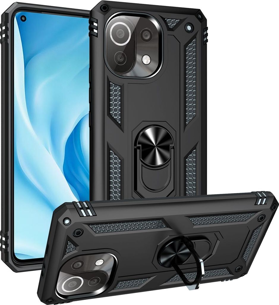 Mobigear Armor Ring Xiaomi Mi 11 Lite Hülle Hardcase Backcover Stoßfest mit Ringhalter - Schwarz