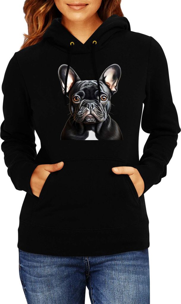 Damen Kapuzenpullover Dogs Breeds French Bulldog Dog Breed 005, Lady M / Schwarz