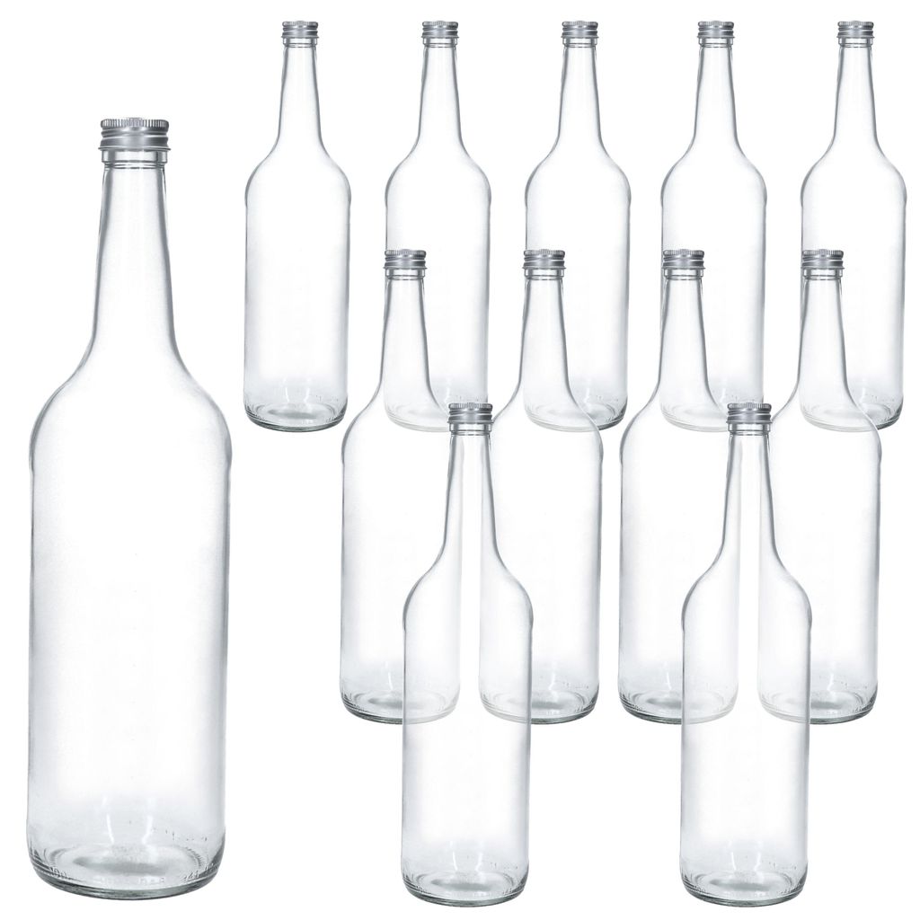12x láhev s rovným hrdlem 1L + šroubovací uzávěr stříbrná Obrázek produktu 