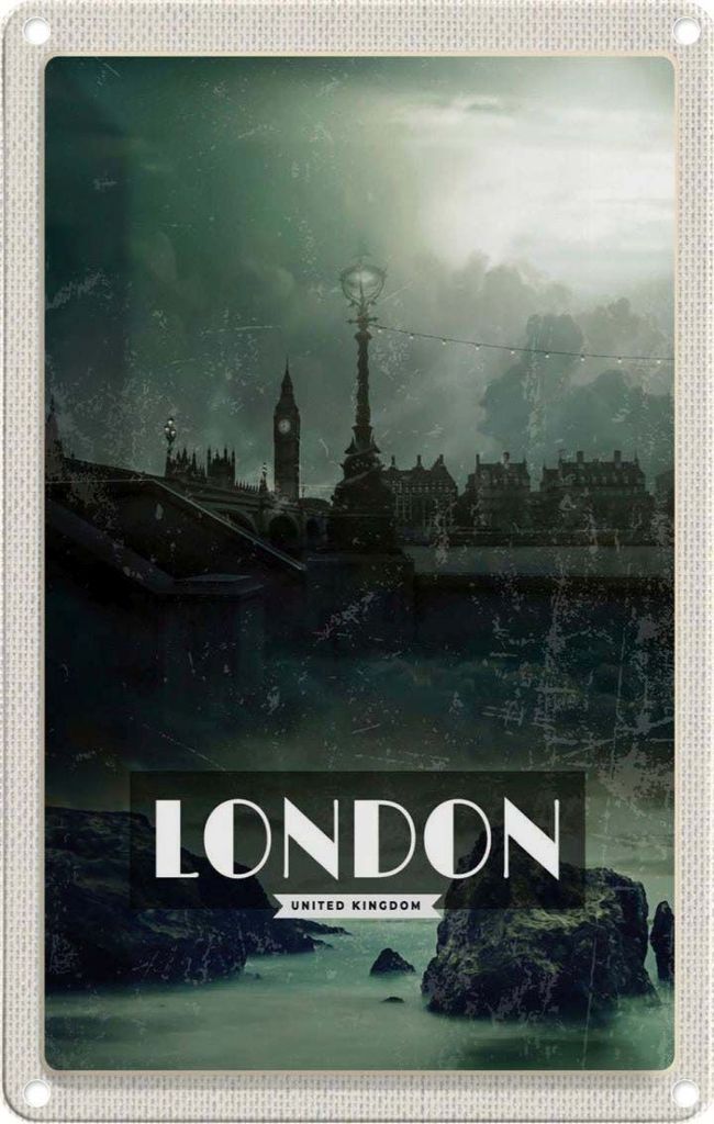 vianmo Blechschild 30x20 cm London UK Vintage Nacht Bildmotiv Reisemotiv Abenteuer Reisen Urlaub