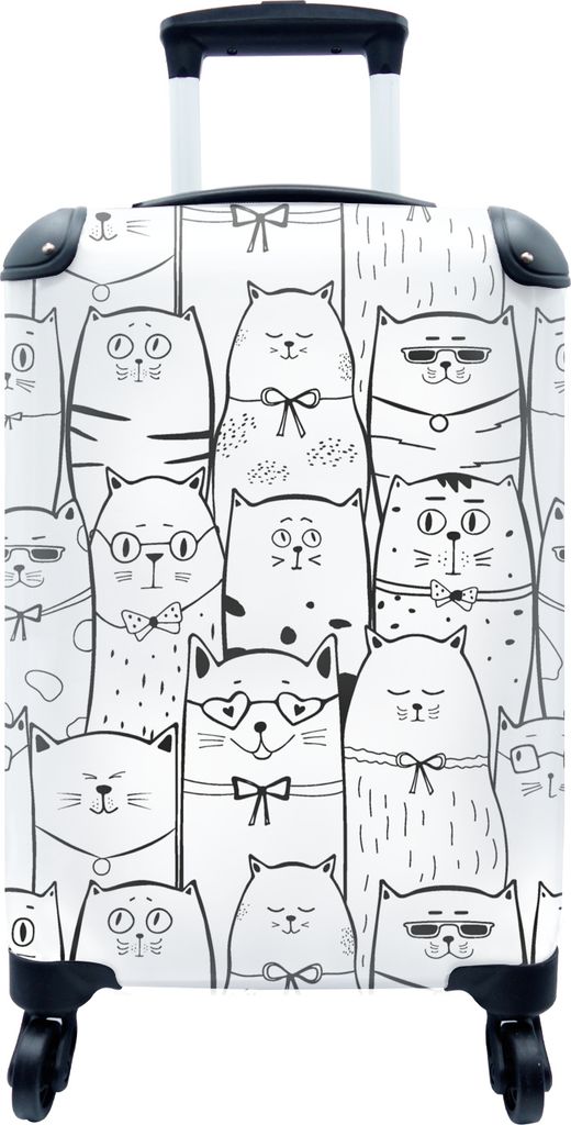 MuchoWow MuchoWow Koffer Handgepäck Trolley Rollkoffer Kleine Reisekoffer mit 4 Rollen - Schamhaft - Katze - Schleife - Muster - Cabin Size < ...