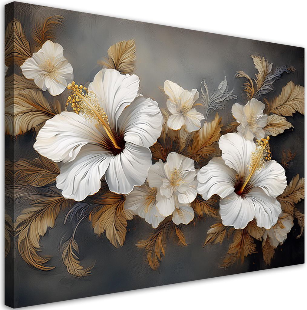 Leinwandbild Hibiskusblüte Natur 120x80 Feeby Weiß bild für die wand bereit zum aufhängen