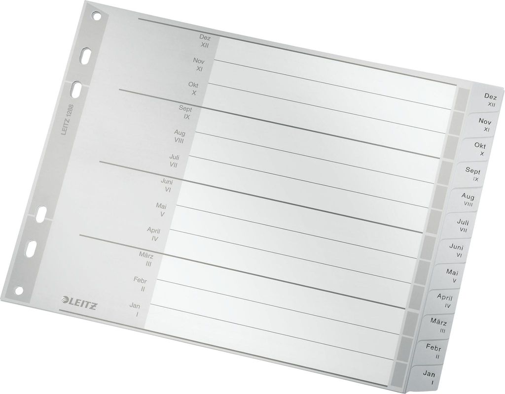 Leitz Plastikregister A4 PP 1288 bedruckt mit Monaten Jan.-Dezember