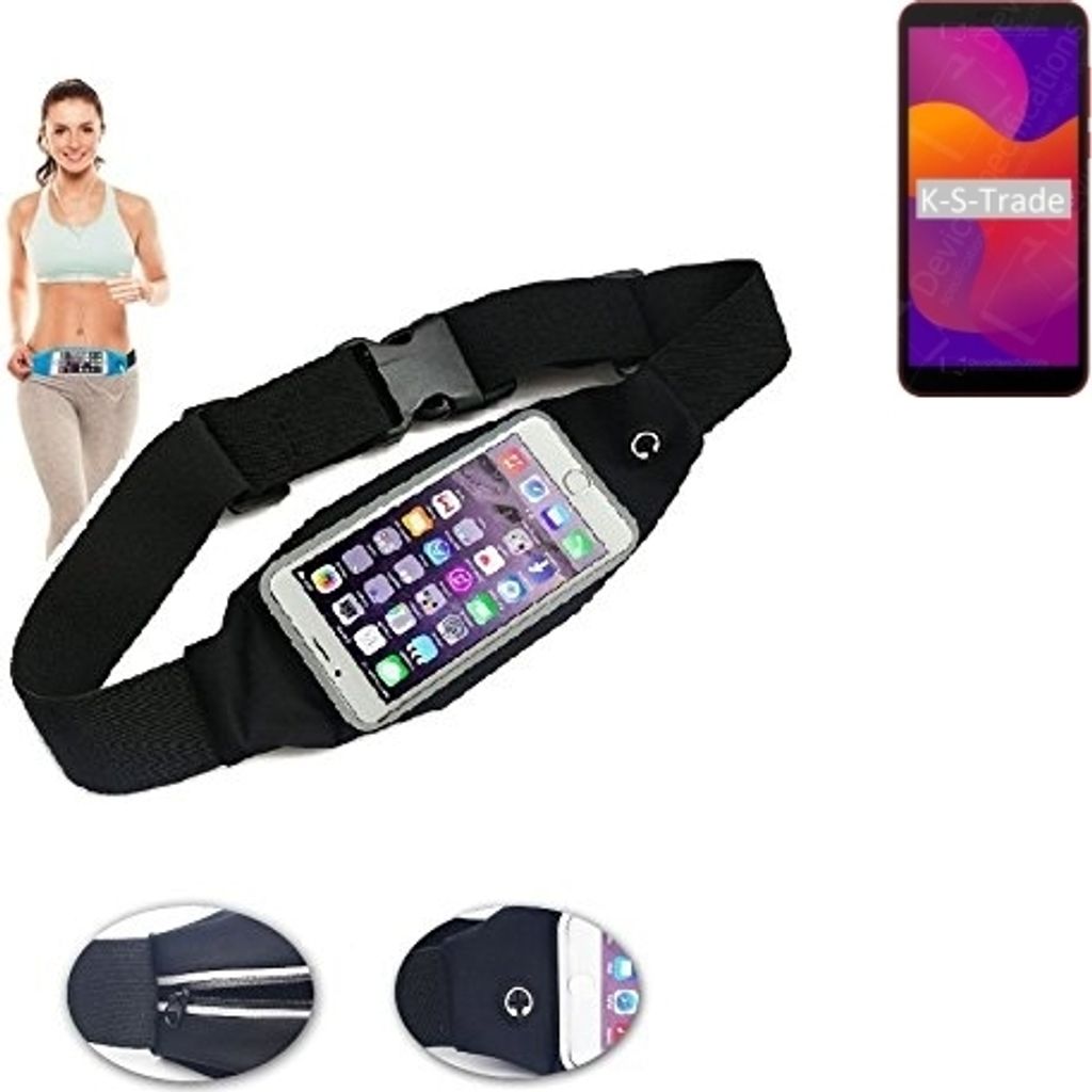 K-S-Trade Jogging-Armband kompatibel mit Huawei Honor 9S Gürteltasche Umhängetasche Bauchtasche schwarz Sport Running Jogging Fitness Laufen