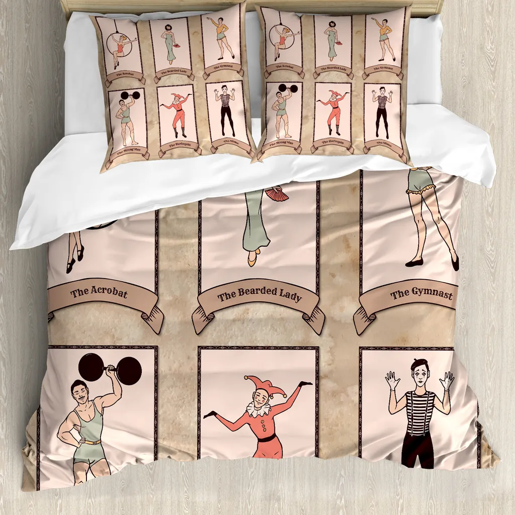 ABAKUHAUS Copripiumino Zirkus, acrobati circensi ginnasti, antiacaro, adatto a chi soffre di allergie, con federe, 155 cm x 220 cm - 80 x 80 cm, rosa beige