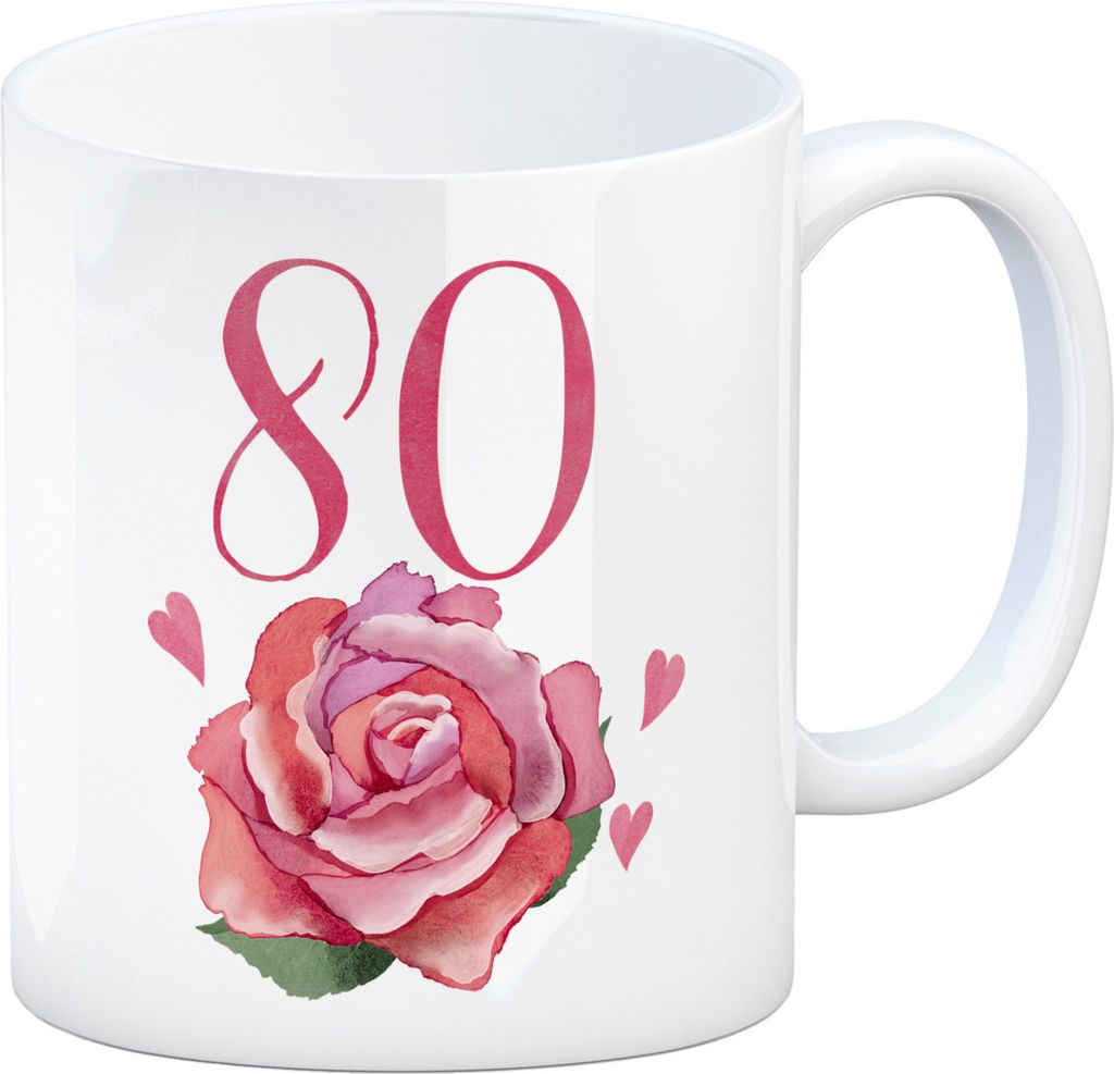 80. Geburtstag Rose Kaffeebecher