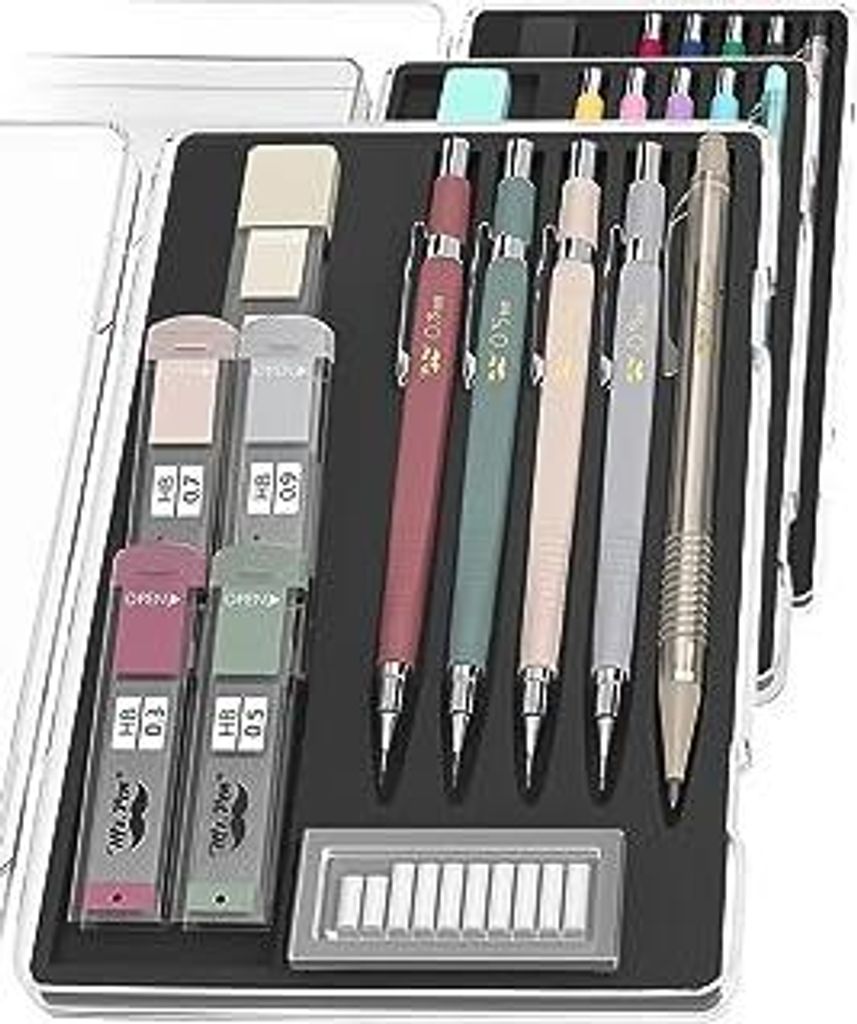 Mr. Pen – Druckbleistift-Set mit Minen und Radiergummi-Nachfüllpackungen, 5 Größen – 0,3, 0,5, 0,7, 0,9 und 2 Millimeter, zum Zeichnen, Skiz...