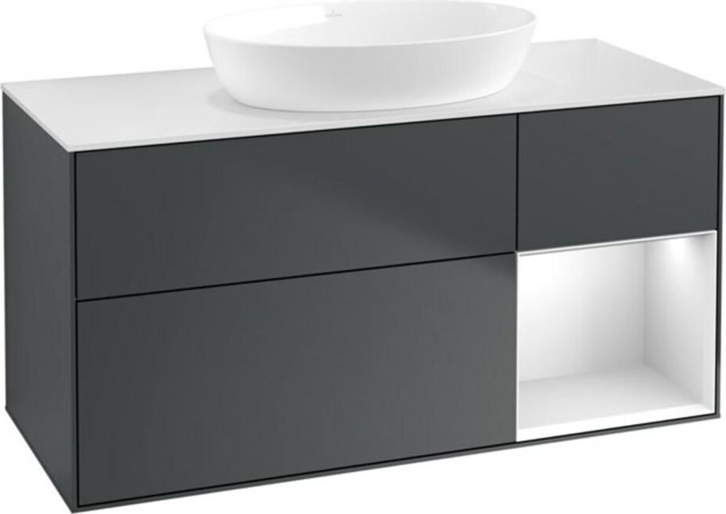 V&B Waschtischunterschrank Wandbeleuchtung Finion 120cm, Pl w m, Rg w m Lac, md bl. m Lac